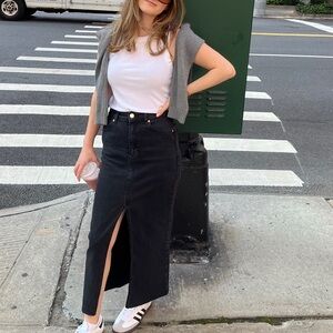 Black Denim Midi Skirt